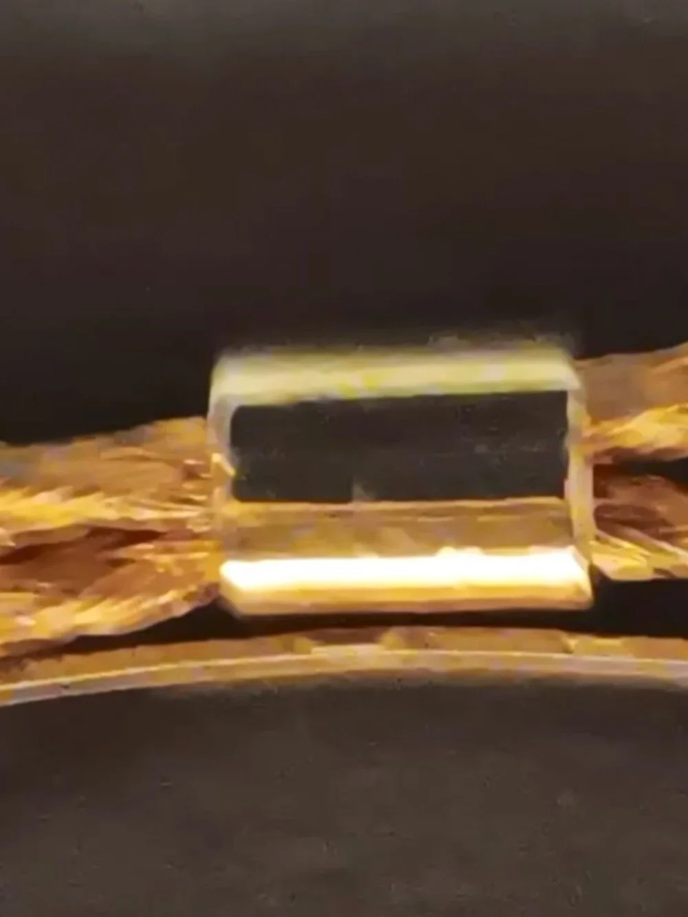 1970'S Vintage France (stamped) hair barrette, gold tone woven metal slim bow.